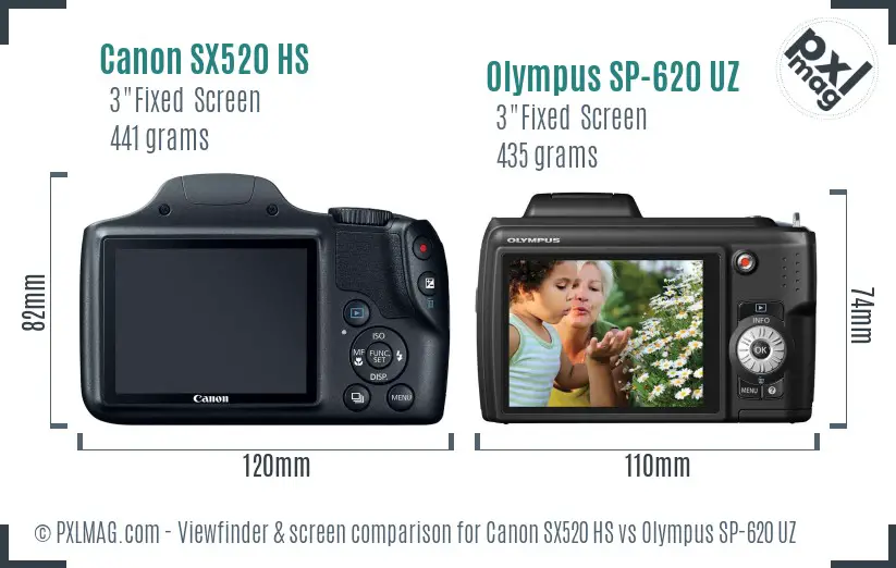 Canon SX520 HS vs Olympus SP-620 UZ Screen and Viewfinder comparison