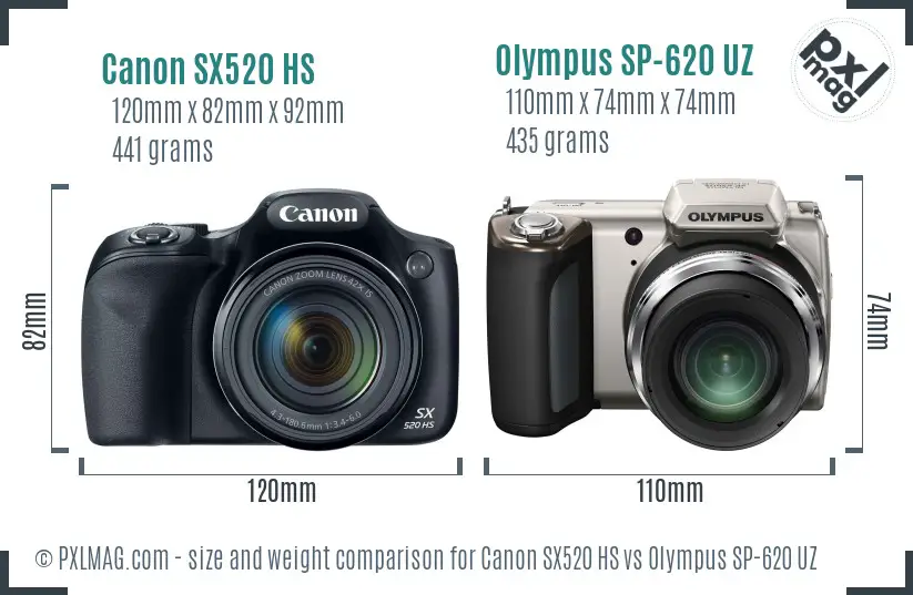 Canon SX520 HS vs Olympus SP-620 UZ size comparison