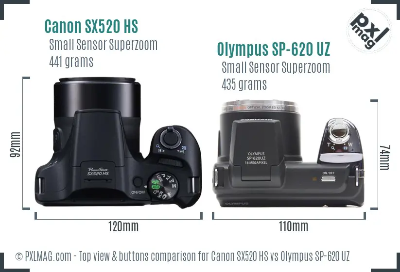 Canon SX520 HS vs Olympus SP-620 UZ top view buttons comparison