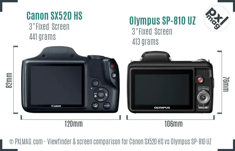 Canon SX520 HS vs Olympus SP-810 UZ Screen and Viewfinder comparison