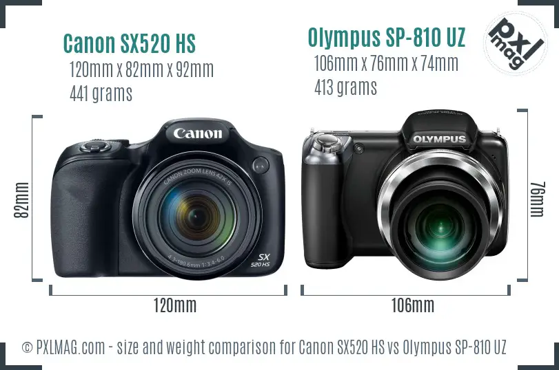 Canon SX520 HS vs Olympus SP-810 UZ size comparison