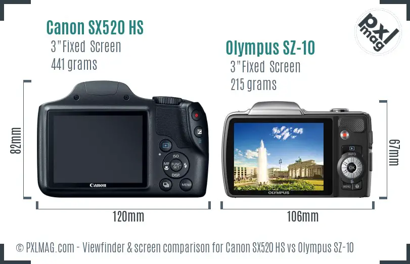 Canon SX520 HS vs Olympus SZ-10 Screen and Viewfinder comparison