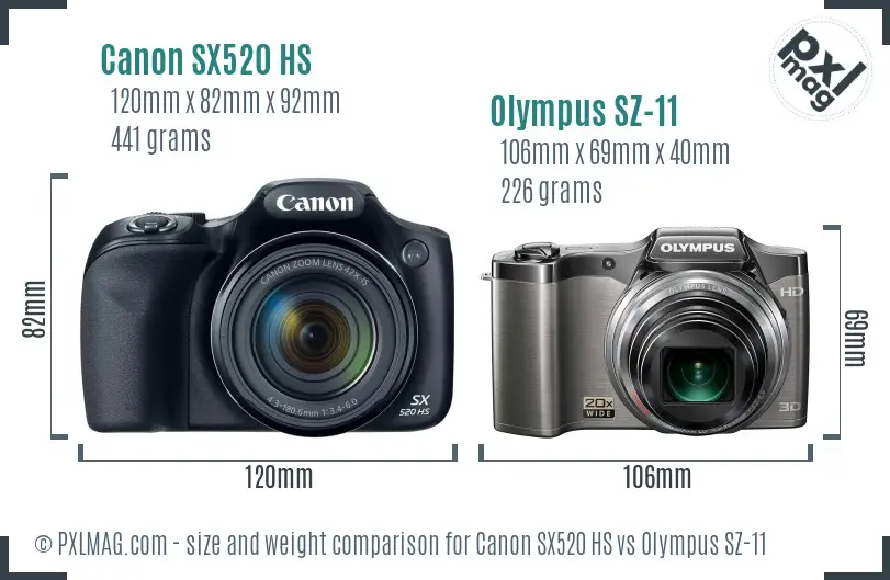Canon SX520 HS vs Olympus SZ-11 size comparison