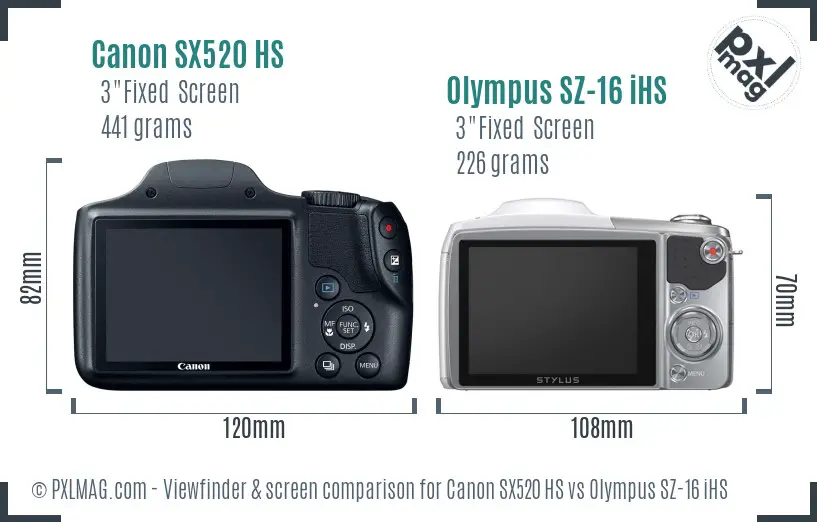 Canon SX520 HS vs Olympus SZ-16 iHS Screen and Viewfinder comparison