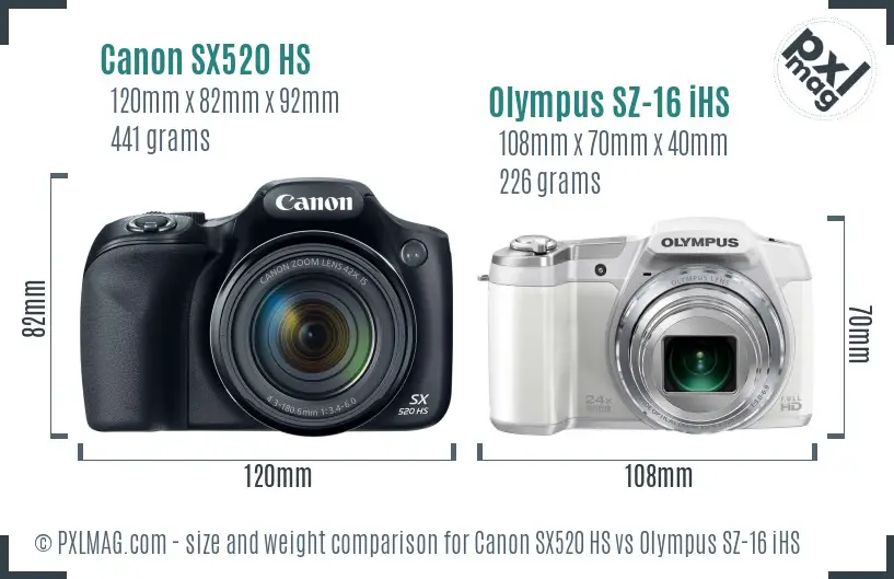 Canon SX520 HS vs Olympus SZ-16 iHS size comparison Canon SX520 HS vs Olympus SZ-16 iHS size comparison