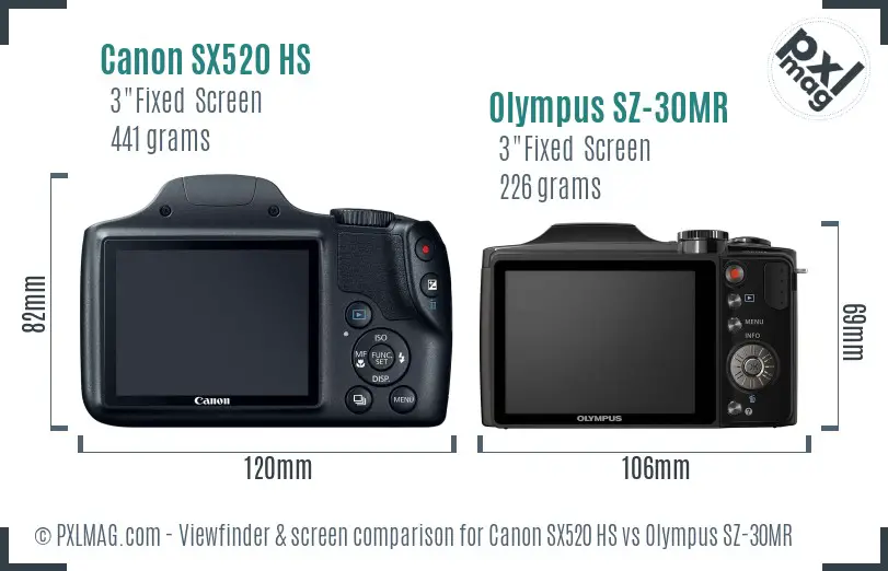 Canon SX520 HS vs Olympus SZ-30MR Screen and Viewfinder comparison Canon SX520 HS vs Olympus SZ-30MR Screen and Viewfinder comparison