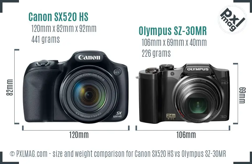 Canon SX520 HS vs Olympus SZ-30MR size comparison Canon SX520 HS vs Olympus SZ-30MR size comparison