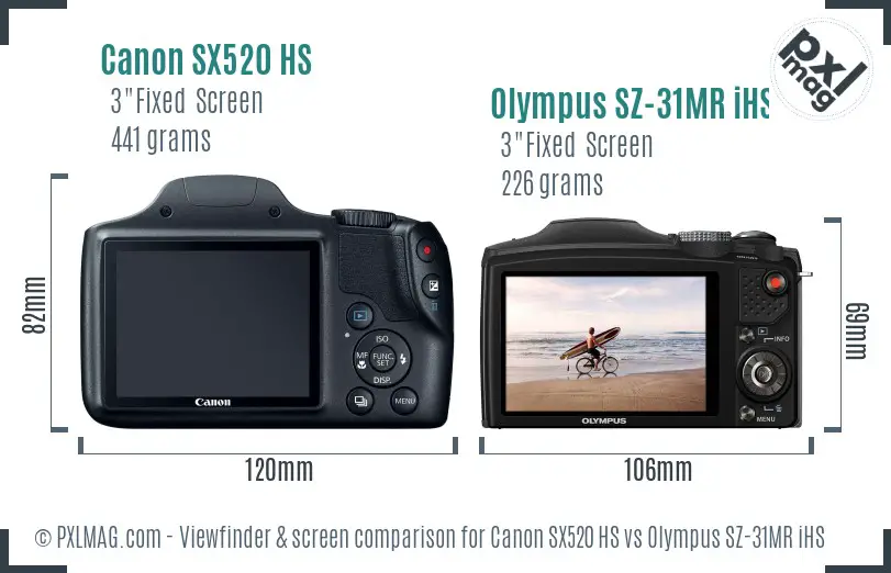 Canon SX520 HS vs Olympus SZ-31MR iHS Screen and Viewfinder comparison