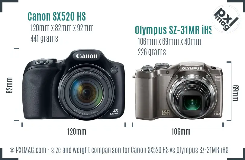 Canon SX520 HS vs Olympus SZ-31MR iHS size comparison