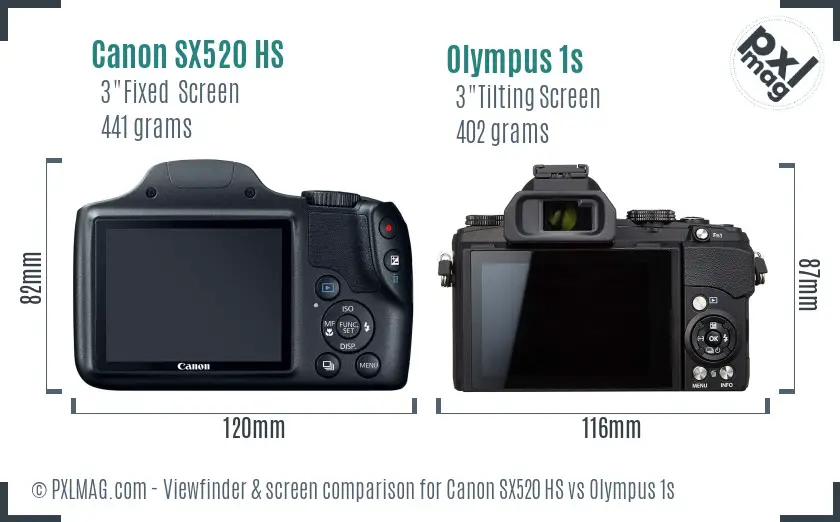 Canon SX520 HS vs Olympus 1s Screen and Viewfinder comparison