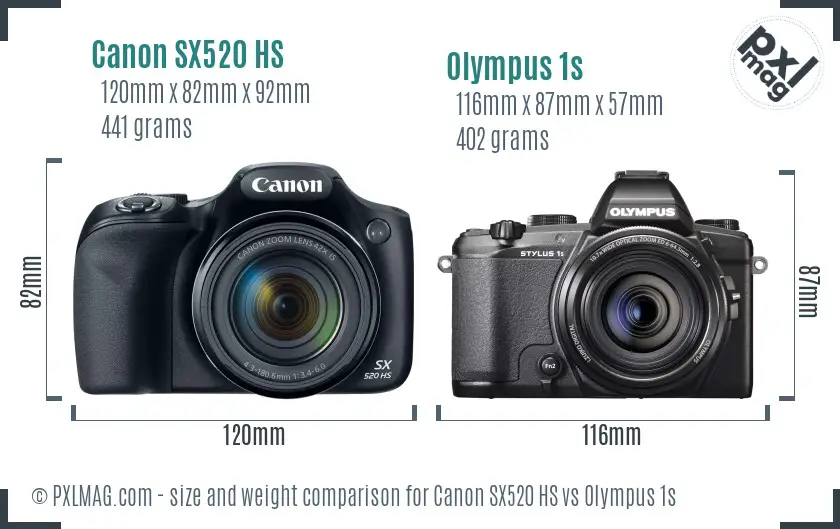 Canon SX520 HS vs Olympus 1s size comparison