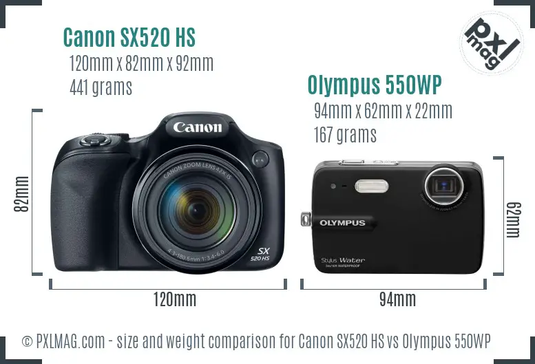 Canon SX520 HS vs Olympus 550WP size comparison Canon SX520 HS vs Olympus 550WP size comparison