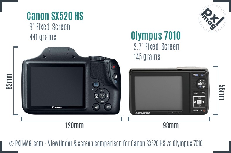Canon SX520 HS vs Olympus 7010 Screen and Viewfinder comparison