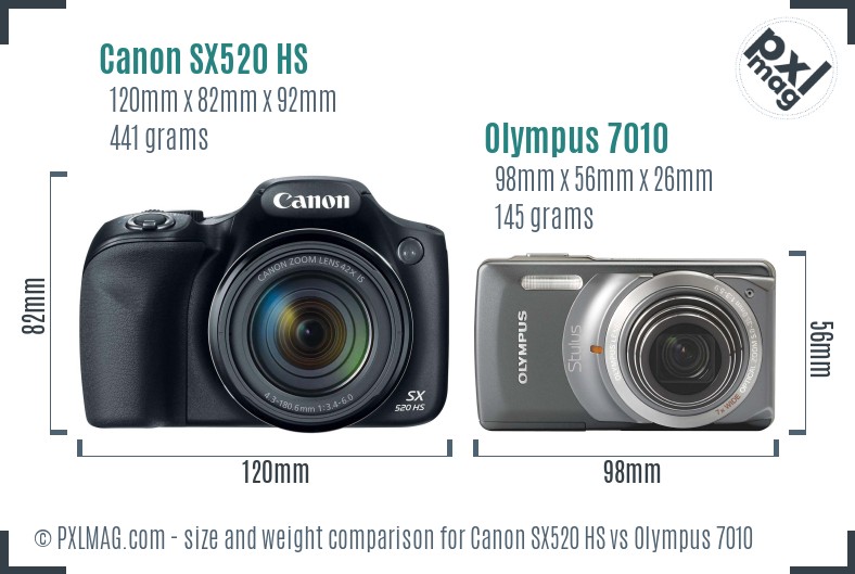 Canon SX520 HS vs Olympus 7010 size comparison