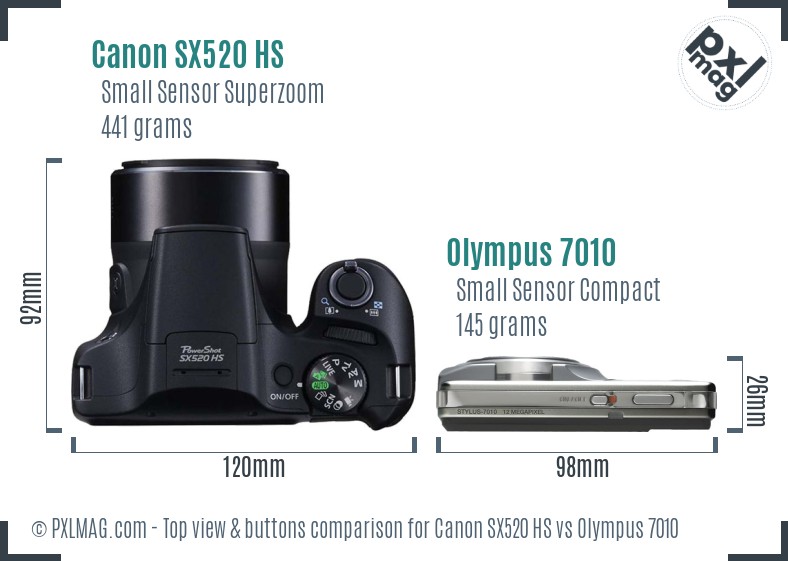 Canon SX520 HS vs Olympus 7010 top view buttons comparison