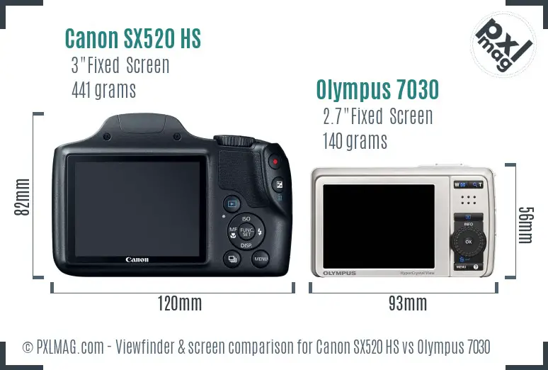 Canon SX520 HS vs Olympus 7030 Screen and Viewfinder comparison