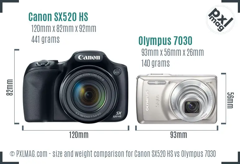 Canon SX520 HS vs Olympus 7030 size comparison