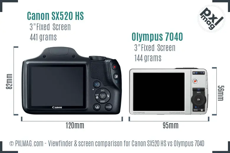 Canon SX520 HS vs Olympus 7040 Screen and Viewfinder comparison