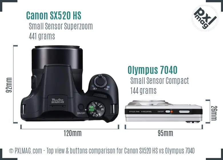 Canon SX520 HS vs Olympus 7040 top view buttons comparison