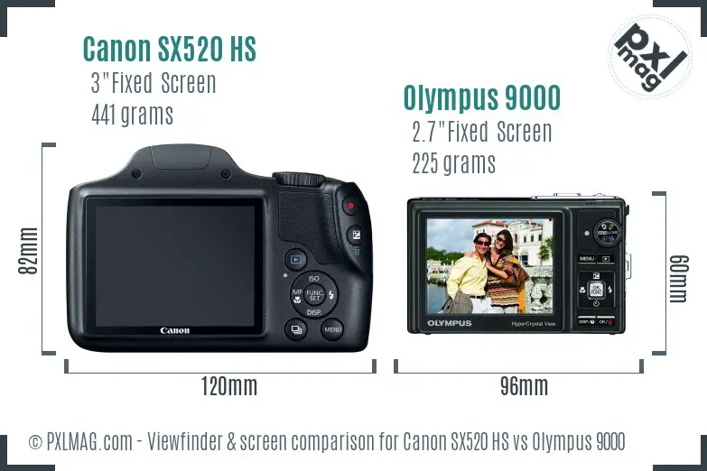 Canon SX520 HS vs Olympus 9000 Screen and Viewfinder comparison