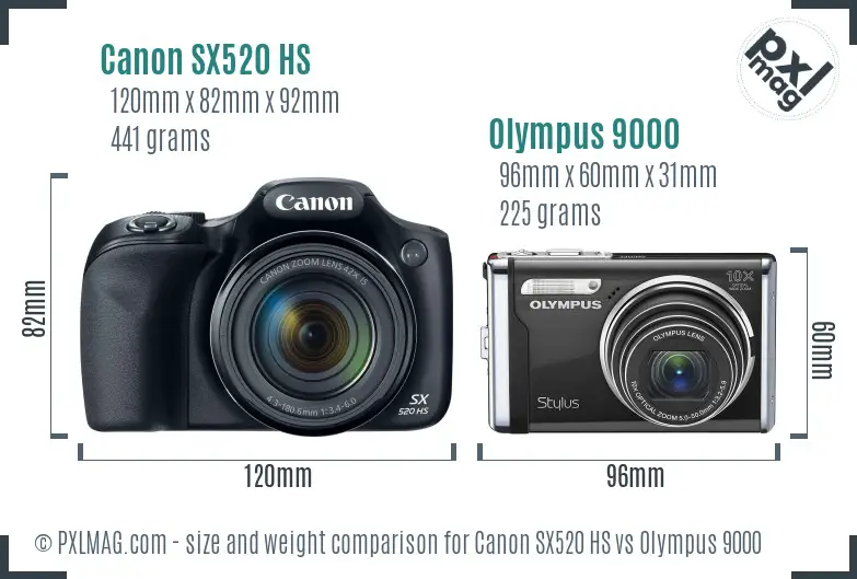 Canon SX520 HS vs Olympus 9000 size comparison