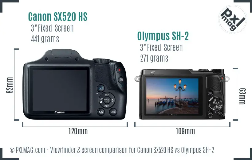 Canon SX520 HS vs Olympus SH-2 Screen and Viewfinder comparison