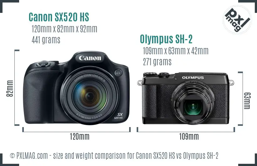Canon SX520 HS vs Olympus SH-2 size comparison