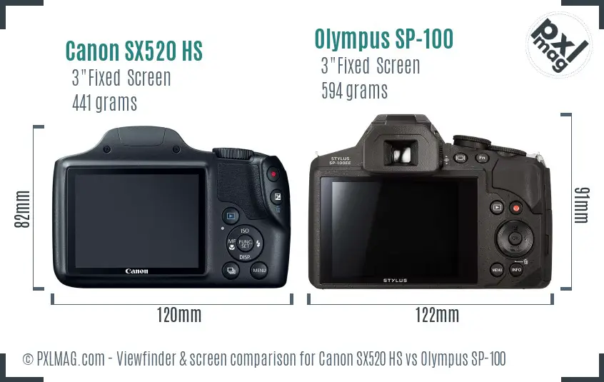 Canon SX520 HS vs Olympus SP-100 Screen and Viewfinder comparison