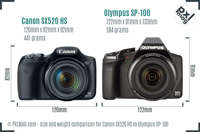 Canon SX520 HS vs Olympus SP-100 size comparison