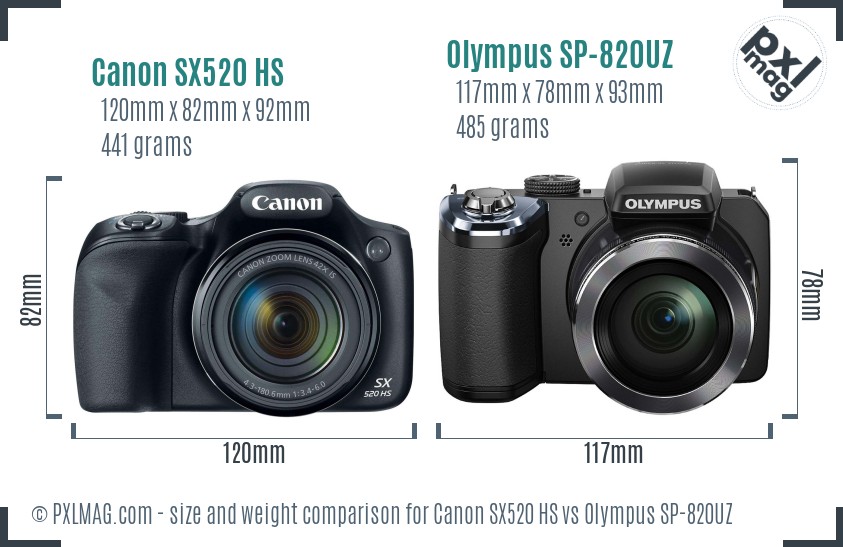 Canon SX520 HS vs Olympus SP-820UZ size comparison Canon SX520 HS vs Olympus SP-820UZ size comparison