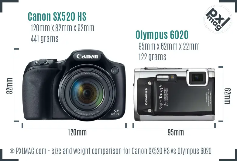 Canon SX520 HS vs Olympus 6020 size comparison