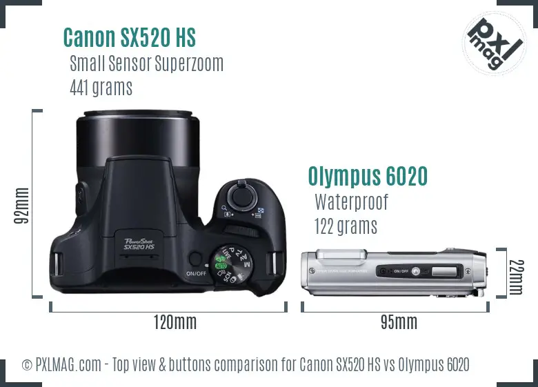 Canon SX520 HS vs Olympus 6020 top view buttons comparison
