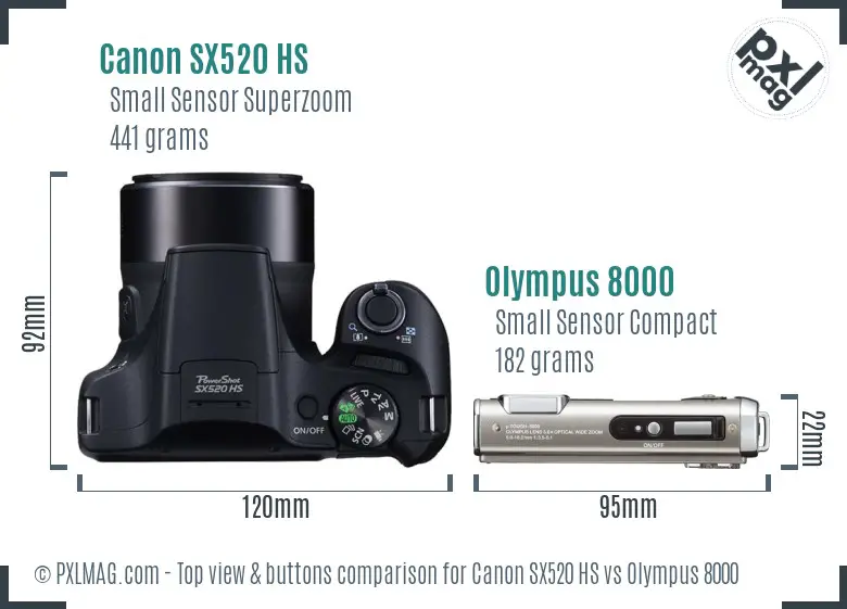 Canon SX520 HS vs Olympus 8000 top view buttons comparison