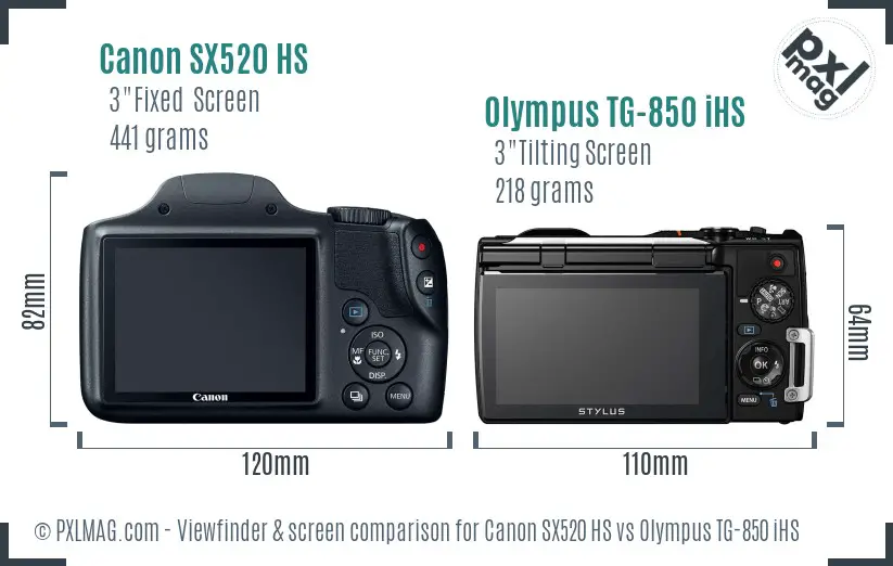 Canon SX520 HS vs Olympus TG-850 iHS Screen and Viewfinder comparison