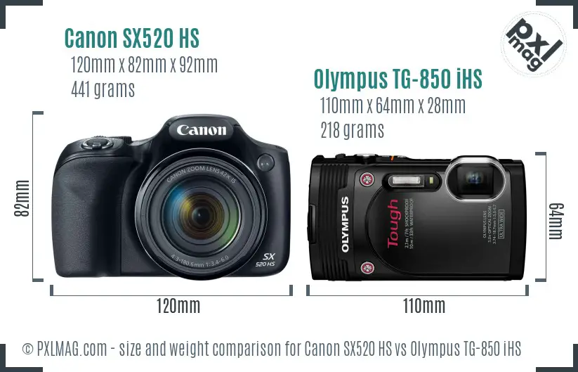 Canon SX520 HS vs Olympus TG-850 iHS size comparison