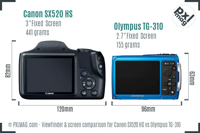 Canon SX520 HS vs Olympus TG-310 Screen and Viewfinder comparison