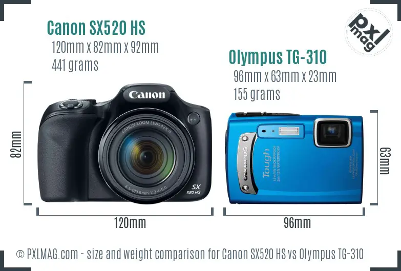 Canon SX520 HS vs Olympus TG-310 size comparison