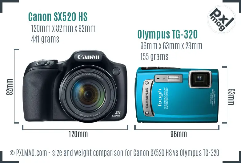 Canon SX520 HS vs Olympus TG-320 size comparison