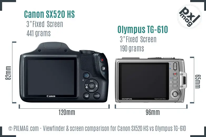 Canon SX520 HS vs Olympus TG-610 Screen and Viewfinder comparison