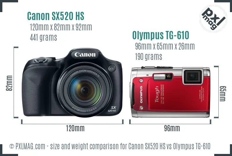 Canon SX520 HS vs Olympus TG-610 size comparison