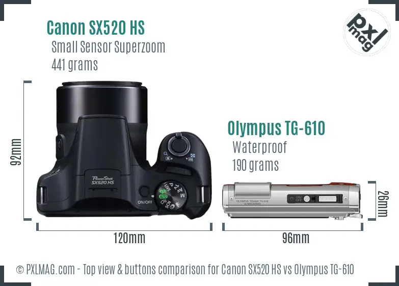Canon SX520 HS vs Olympus TG-610 top view buttons comparison