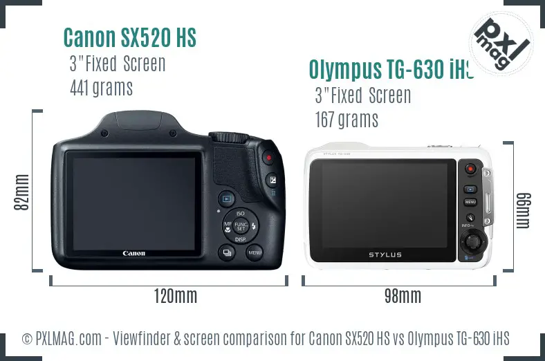 Canon SX520 HS vs Olympus TG-630 iHS Screen and Viewfinder comparison