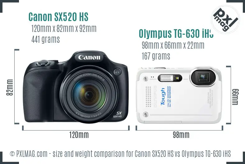 Canon SX520 HS vs Olympus TG-630 iHS size comparison