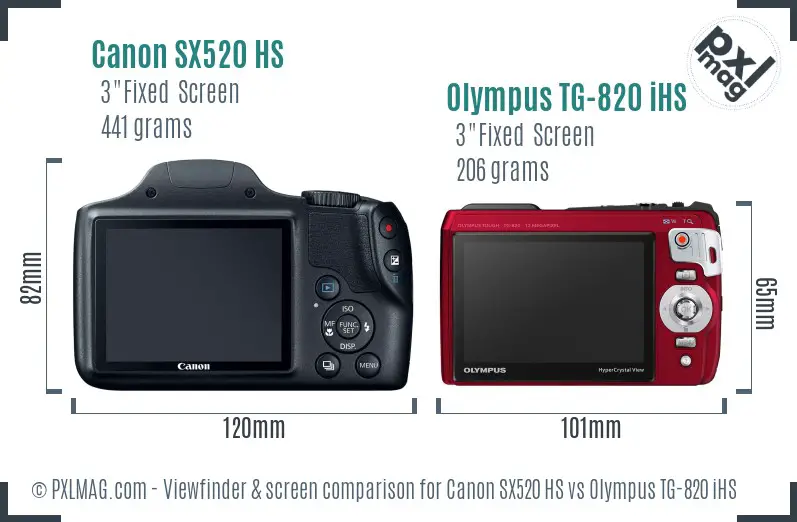 Canon SX520 HS vs Olympus TG-820 iHS Screen and Viewfinder comparison