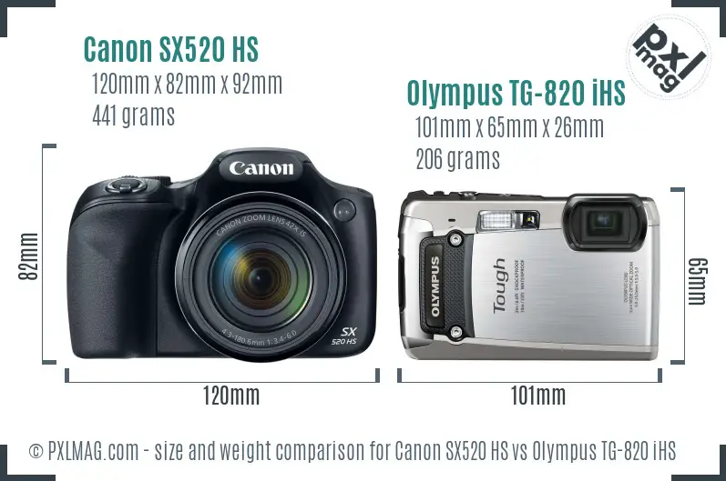 Canon SX520 HS vs Olympus TG-820 iHS size comparison