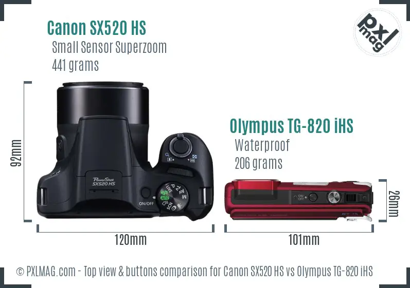 Canon SX520 HS vs Olympus TG-820 iHS top view buttons comparison