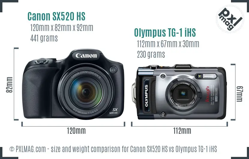 Canon SX520 HS vs Olympus TG-1 iHS size comparison