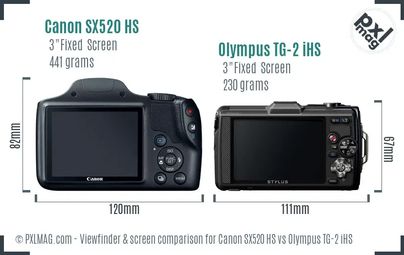 Canon SX520 HS vs Olympus TG-2 iHS Screen and Viewfinder comparison