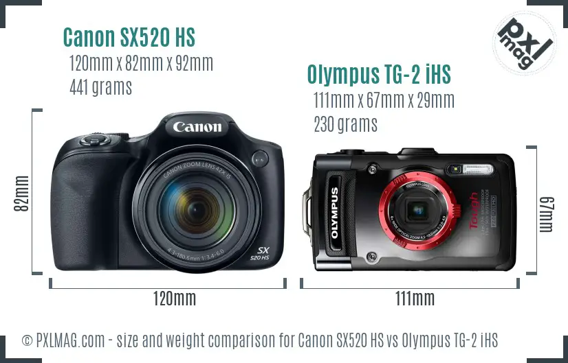 Canon SX520 HS vs Olympus TG-2 iHS size comparison