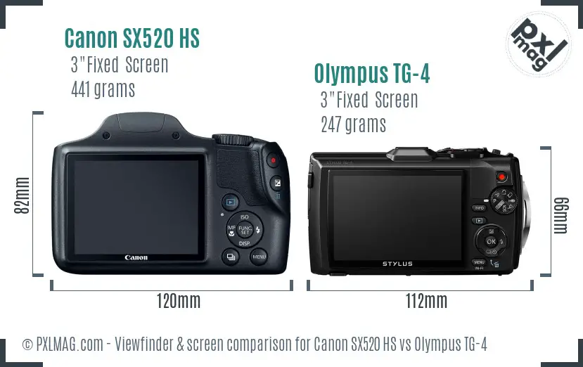 Canon SX520 HS vs Olympus TG-4 Screen and Viewfinder comparison